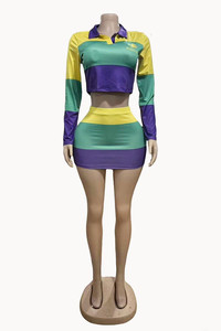 Ensemble de costume d'hiver pour femmes Mardi Gras, 2 pièces, imprimé numérique uni, haut décontracté à manches courtes et short, polyester/coton, imperméable - Product Image 3