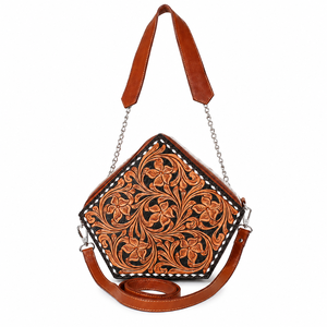 Hand Tooled Genuine Leather Women's Shoulder Bag Floral Carved Western Handbag Detachable Strap Handmade Vintage Fashion <b>Purse</b> - Product Image 1