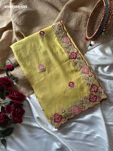 Sari de Georgette Candy Crush de la Mejor Calidad con Motivo Bordado - Colección de Blusas con Bordes de Cordón Zari y Zarkan - Proveedor Indio - Product Image 6