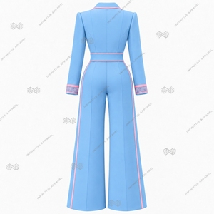 จั๊มสูทเบลเซอร์ผู้หญิง JJOA Jack Jill America สีฟ้าอ่อนชมพู ปักลาย ขากว้าง ทรงทางการ เอวสูง รับผลิตตามสั่งขายส่ง - Product Image 2