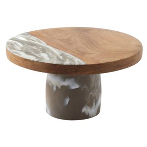 Proveedor Indio Vende Plato de Pedestal Moderno de Lujo Ecológico de Madera de Acacia y Resina de Calidad Superior con Diseño Marrón Ondulado - Product Image 1