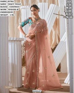 Noor <b>Orange</b> Traditional Winter Summer Moisture Wicking Wrinkle Free Party <b>Saree</b> - Product Image 2