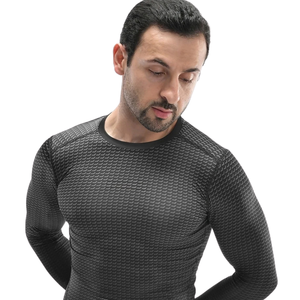 Mens <b>Long</b> <b>Sleeve</b> <b>Compression</b> <b>Shirt</b> Textured Crew Neck Quick Dry Muscle Fit Rash Guard Custom Logo OEM Wholesale Supplier Factory - Product Image 3