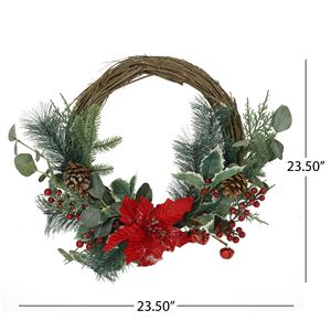 Ghirlanda Natalizia Festiva Semigirotonda da 23,5 Pollici con Poinsettia, Bacche e Eucalipto - Product Image 5