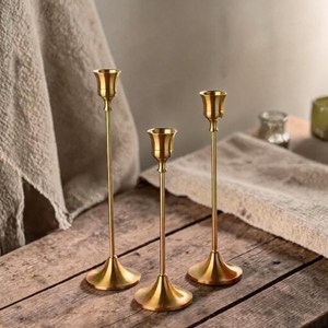 Premium 3-Piece Gold Tulip <b>Candlestick</b> Set • Slim Stem Graduated Banquet Taper Stand - Product Image 3