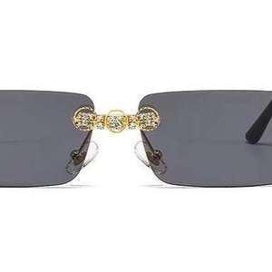 Luxurious Rimless Rectangle <b>Sunglasses</b> With Crystal Accents Unisex UV400 Protection Adult Casual Style - Product Image 3