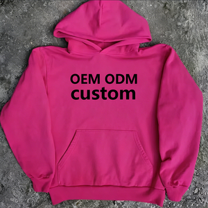 เสื้อฮู้ดดี้สตรีทแวร์สีชมพูแดงขนาดใหญ่พิเศษสำหรับผู้ชาย ผ้าฟลีซหนานุ่มทรงหลวม ยูนิเซ็กส์ สไตล์ Y2K พิมพ์ลายกราฟิกแบบพัฟฟ์ ผลิตตามแบบ ODM มีสินค้าพร้อมส่ง - Product Image 1