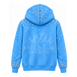 Sudadera con capucha de forro polar 100% algodón ecológico con cremallera completa y pedrería azul - Product Image 3