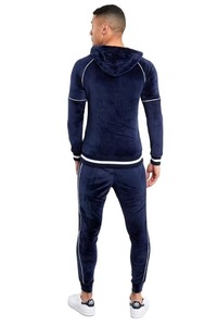 Men's Navy Blue Tracksuit Full <b>Zip</b> <b>Hooded</b> Casual Sporty Style With Side Pockets Autumn Wear Regular Fit Solid Color - Product Image 3