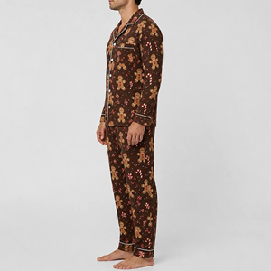 <b>Men's</b> Long Sleeve <b>Pajama</b> <b>Set</b> Christmas Gingerbread Print Button Down Sleepwear - Product Image 4