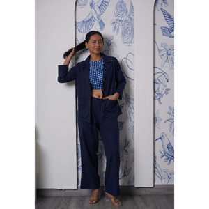 Conjunto de Blazer Azul Rey para Mujer con Top Corto, Compuesto por 3 Piezas - Product Image 2