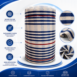 Rouleau de tissu en nylon recyclé à rayures bleues et blanches, matériau textile pour sacs, vêtements, accessoires et doublures - Product Image 6