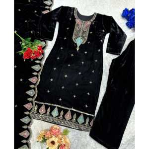 Belle brodée haut bas Dupatta ensemble pour les fêtes pour femmes - Product Image 5