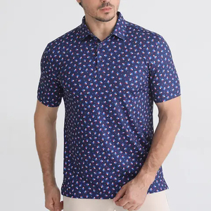 Polo à manches courtes pour homme, motif à pois bleus, coupe classique, coton popeline, vêtements décontractés - Product Image 1