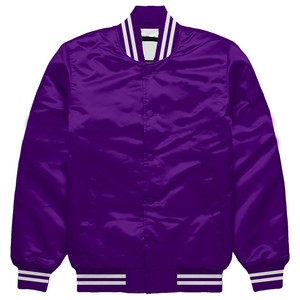 <b>Purple</b> Satin Varsity Jacket <b>Men's</b> Casual Bomber Coat Solid Color Turn-down Collar Regular Fit Autumn Wear - Product Image 1