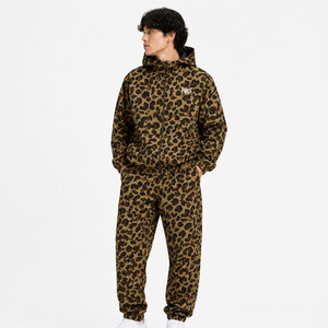 Ensemble de survêtement Y2K style vintage imprimé léopard en nylon pour homme – Veste à capuche zippée et pantalon de jogging coupe-vent - Product Image 1