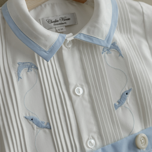 Bordado de dibujos animados de 2 piezas de diseño premium bebé niños ropa casual conjunto azul de manga corta ODM, OEM-Nolan - Product Image 6