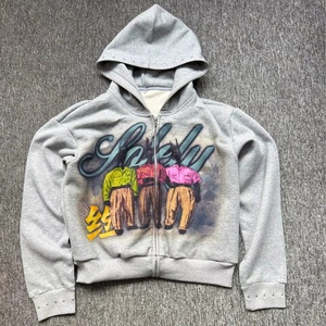 Sudaderas con capucha y cremallera personalizadas con lavado ácido, 100% algodón, estampado DTG, estilo urbano, corte y confección, sudaderas con capucha cortas tipo pullover - Product Image 1