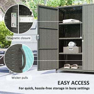 Armadietto Portasciugamani da Esterno in Rattan Grigio Scuro per Giardino e Bordo Piscina con 4 Ripiani e 2 Ante - Product Image 6