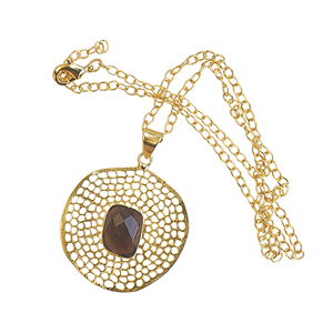 Collar con Colgante de Cuarzo Ahumado Chapado en Oro, Amuleto de Disco, Joyería de Moda Semipreciosa al por Mayor - Product Image 2