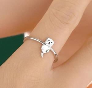 แหวนเงินแท้รูปนากน้อยน่ารัก ปรับขนาดได้ เครื่องประดับนากน่ารัก แหวนนากเล็กๆ สวยงามและอ่อนโยน - Product Image 1