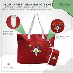 Bolso Tote de la Orden del Estrella del Este (OES) Color Granate para Ex-Materna |   Bolsa de Mano Personalizada con Cierre de Cremallera Impermeable, Diseño Eastern Star - Product Image 3