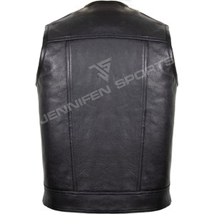 Wholesale Custom High Quality Men's Casual Breathable Winter Handmade Genuine Cow Hide Leather Motorcycle Biker Vest - Product Image 5
