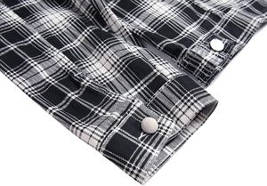 Chemise-veste décontractée pour homme à carreaux noirs et blancs, col rabattu, fermeture à boutons simple, longueur normale, mélange de coton - Product Image 4