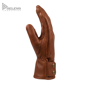 OEM Custom Cognac Brown Cowhide Leather Motorbike Gloves, Heavy Grain Leather Concealed Protection Dual Brass Snap Closure - Product Image 4