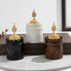 Brûleur à Bakhoor en bois de style château arabe de luxe avec couvercle en filigrane doré, encensoir traditionnel pour oud, pour la maison, le bureau, cadeau de Ramadan - Product Image 1