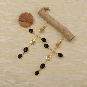 Geometric Cross Shaped Gold Plated Onyx Drop <b>Earrings</b> Women's Bohemia Style Party Jewelry Alloy Dangle <b>Earrings</b> V - Product Image 3