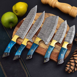 New Design Custom Handmade Damascus Steel Full Tang Professional <b>Kitchen</b> Chef <b>Knife</b> Set 5-Piece Ambidextrous Durable <b>Sharp</b> Resin - Product Image 3