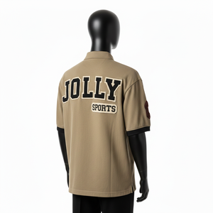 Polo en coton mélangé épais 230 GSM pour homme, kaki, design sportif avec empiècements, logo brodé, personnalisable, évacuation de l'humidité - Product Image 5