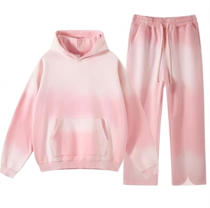 Conjunto Deportivo Informal de Alta Calidad con Efecto Degradado, Sudadera con Capucha y Pantalones Deportivos Unisex Vintage, Chándal de Algodón con Lavado Ácido Personalizado - Product Image 3