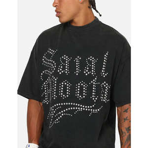 เสื้อยืดโอเวอร์ไซส์ประดับเพชรเทียม ผ้าคอตตอน 100% ผ้าเนื้อละเอียด สีดำ ปรับแต่งสีและขนาดได้ ไม่ยับ - Product Image 4