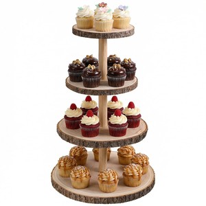 Handcrafted <b>Rustic</b> Pine <b>Wood</b> Tiered Cake Stand - Wholesale Wooden Display Risers - Product Image 2