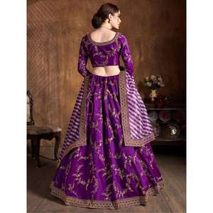 ผ้าซันจีเย็บขอบผ้าไหมหม่อนปักลายสีม่วง - Product Image 3