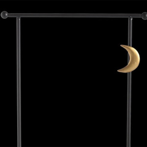 Elegant Black And Gold Metal Candle Holder Featuring A Glass Cylinder And A <b>Charming</b> Hanging Crescent <b>Moon</b> Accent For Decoration - Product Image 5