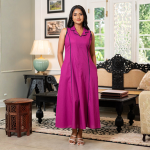 Elegante y Lujoso Vestido Maxi de Lino Bordado sin Mangas con Corte en A para Mujer, Hecho en Sri Lanka - Product Image 4
