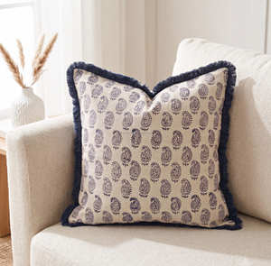 Funda de cojín con estampado indio, color beige, diseño botánico, con ribete, estilo rústico, decoración de granja, 18 × 18 pulgadas - Product Image 6