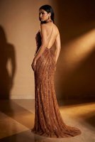Robe de soirée de luxe en gros, couleur or rose, à sequins, dos nu, coupe droite, longueur ras du sol, pour bal de promo, entièrement perlée à la main, écologique, pour fêtes formelles