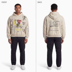Custom <b>Vintage</b> Washed <b>French</b> Terry Graphic Hooded Men Streetwear Drop Shoulder Pullover Relaxed Fit Distressed Screen Print OEM - Product Image 6