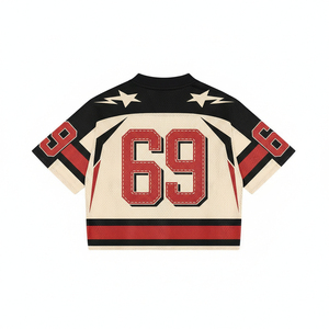 Maillot de football rétro personnalisé en polyester respirant, séchage rapide, léger, coupe courte, style streetwear, surdimensionné, en maille américaine pour le sport - Product Image 3