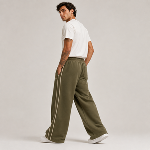 Custom <b>Men's</b> Olive Green Wide Leg Sweatpants With Side Stripe Elastic Waist Drawstring Casual <b>Pants</b> Custom Logo <b>Men's</b> Sweatpants - Product Image 2