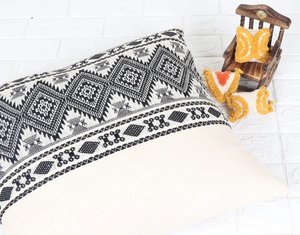 Housse de coussin décorative carrée en coton imprimé 100% texture bohème, rayures noires et blanc cassé, jacquard, PINKCITY(IHC) - Product Image 6