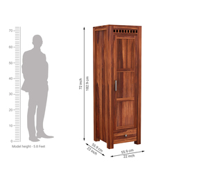 Traditional Sheesham Solid Wood 1 <b>Door</b> Wardrobe for Bedroom Stylish Durable Storage Cabinet with Shelf Perfect for Any Room - Product Image 4