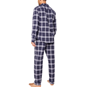 Pijamas de Franela a Cuadros Casuales para Hombre, Ropa de Dormir de Manga Larga, Algodón ODM, Venta al por Mayor, Ajuste Regular, con Bolsillo de Parche - Product Image 3