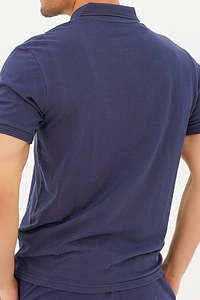 Men's <b>Navy</b> <b>Blue</b> Striped Polo <b>Shirt</b> And Shorts Set Casual Summer Wear Breathable Knitted Cotton Fabric - Product Image 4
