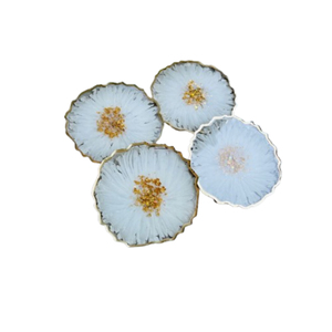 Wholesale Handmade Epoxy Resin <b>Coaster</b> Set With Holder Modern White And <b>Silver</b> Leaf Marble Design For Luxury Home Decor & Gifts - Product Image 2