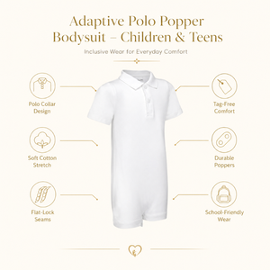 Special Kids Inclusive Wear O Neck Adaptive Body Suit | Sensory Clothing Organic Cotton Stretch Breathable Unisex White Soft - Product Image 5